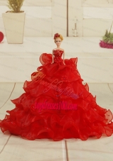 Pretty Bowknot Organza Barbie Doll Dress in Red