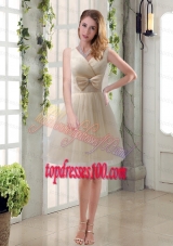 Beautiful Champagne Bowknot Princess Bridesmaid Dresses with V Neck