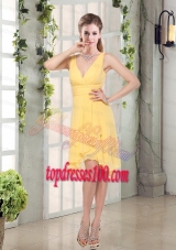 Charming V-neck Yellow Bridesmaid Dress Mini Length for Spring