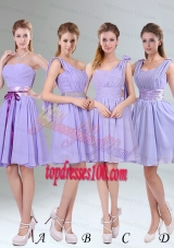 Classical Lavender Princess Mini Length Bridesmaid Dress with Ruching