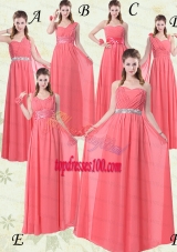 Exquisite Watermelon Bridesmaid Dresses with Ruch and Beading