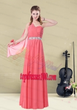 One Shoulder Beaded Long Bridesmaid Dress with Ruches