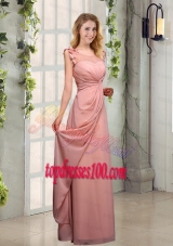 2015 Empire Appliques Ruching Scoop Bridesmaid Dresses