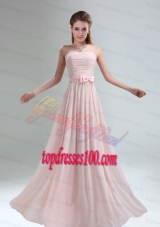 2015 Most Popular Light Pink Empire Bridesmaid Dress with Bowknot belt