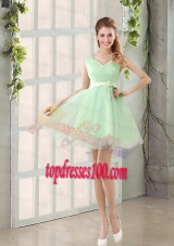 2015 Natural Organza A Line Belt Bridesmaid Dress