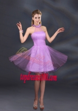 Beautiful Lilac A Line Appliques Bridesmaid Dresses with Halter