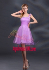 Elegant A Line Straps Lilac Bridesmaid Dresses with Appliques