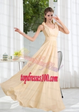 2015 Modest V Neck Empire Ruching Bridesmaid Dress