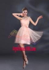 One Shoulder A Line Tulle Bridesmaid Dresses with Hand Made Flowers