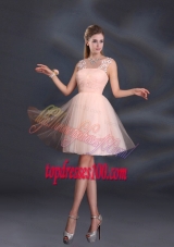 Straps Appliques Bridesmaid Dresses in Baby Pink