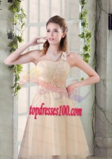 Popular A Line Appliques Bridesmaid Dress with One Shoulder