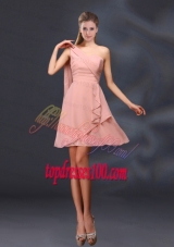 2015 One Shoulder Ruching Chiffon Bridesmaid Dresses in Peach