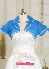 Simple Blue Organza Wedding Party Shawls with Beading