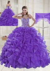 Pretty Sweetheart Brush Train Beading Quinceanera Dresses in Purple