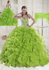 Yellow Green Sweetheart Brush Train Quinceanera Dresses