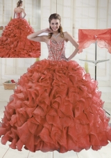 2015 Sweetheart Brush Train Red Quinceanera Dresses