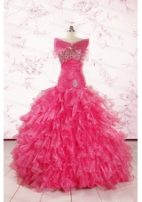 2015 Sweetheart Sequins Ruffles Unique Hot Pink Quinceanera Dresses