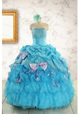 2015 Cheap Aqua Blue Appliques Quinceanera Dresses with Appliques