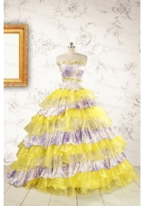 2015 Printed and Ruffles Multi-color Quinceanera Dresses