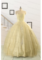 Latest Appliques Quinceanera Dress in Light Yellow For 2015