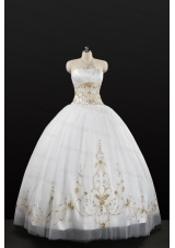 White Strapless 2015 Quinceanera Dress with Beading and Appliques