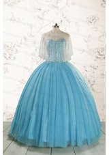 2015 Ball Gown Baby Blue Beading Quinceanera Dress with Wraps