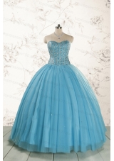 2015 Brand New Style Ball Gown Beading Quinceanera Dress in Baby Blue