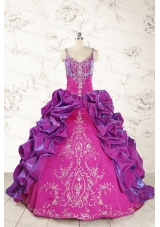 Classic Ball Gown Embroidery Court Train Quinceanera Dresses in Purple