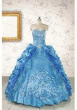 Elegant Sweetheart Embroidery Sweet 16 Dress in Blue