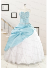 Pretty Beading Blue and White Quinceanera Dresses for 2015