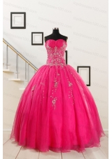 2015 Pretty Sweetheart Hot Pink Quinceanera Dresses with Beading