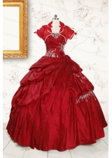 2015 Puffy Appliques Wine Red Remarkable Quinceanera Dresses