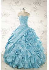 Fashionable Beading Aqua Blue Quinceanera Dresses for 2015