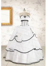 2015 Cheap Appliques and Ruffles White and Black Quinceanera Dresses