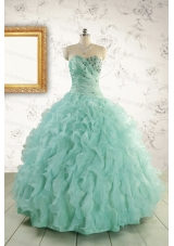 2015 Pretty Sweetheart Beading Quinceanera Dresses in Apple Green