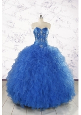 2015 Pretty Royal Blue Quinceanera Dresses with Appliques and Ruffles