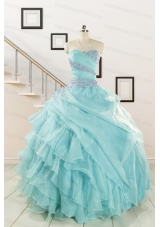 Beading and Ruffles Pretty Quinceanera Dresses in Turquoise for 2015