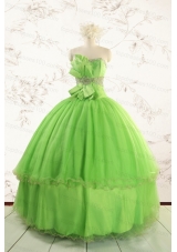 Spring Green Quinceanera Dresses with Beading and Bowknot for 2015 Spring