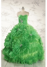 Classical Green Quinceanera Dresses with Appliques and Ruffles for 2015