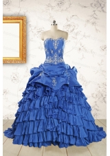 Modern Brush Train Appliques Sweet 15 Dresses in Royal Blue