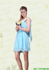 2015 Elegant Ruching One Shoulder Chiffon Prom Dresses