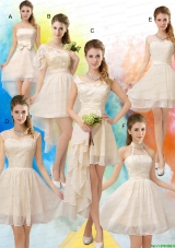 Champagne Chiffon Lace Up Prom Dress for 2015