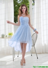 Empire Strapless Hand Made Flowers Prom Dress with High Low