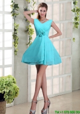 Ruching and Hand Made Flowers V Neck A Line Christmas Party Dress for Christmas Party