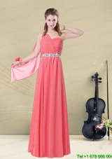 One Shoulder Beaded Long Prom Dress with Ruches