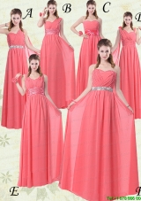 Exquisite Watermelon Prom Dresses with Ruch and Beading
