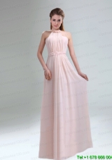 Romantic 2015 High Neck Chiffon Light Pink Prom Dress