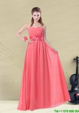 Sweetheart Watermelon Long Prom Dress with Bow Belt