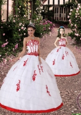 Satin and Organza Appliques Princesita Dress in White and Red