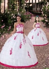 2015 Unique Satin and Organza Appliques White and Hot Pink Princesita Dress
